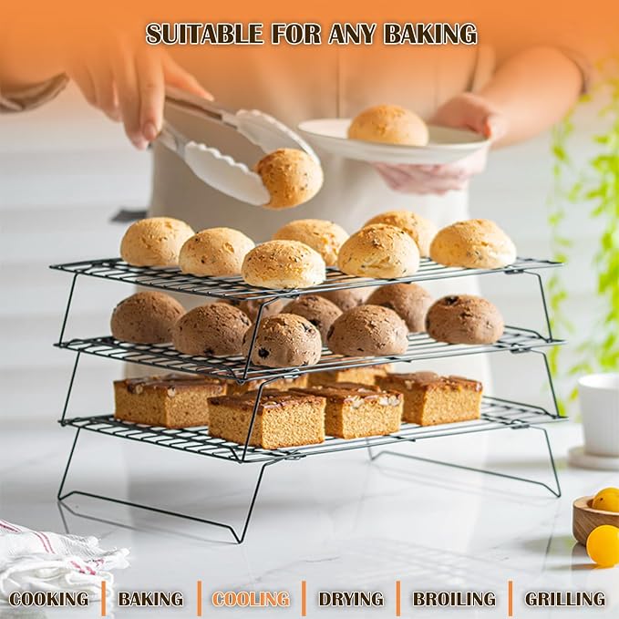 1Pcs Cooling Rack Baking, 13 x 9.6 inches Stackable Baking Rack for Oven Cooking, Heavy Duty Stainless Steel Wire Rack for Baking, Oven & Dishwasher Safe - Black