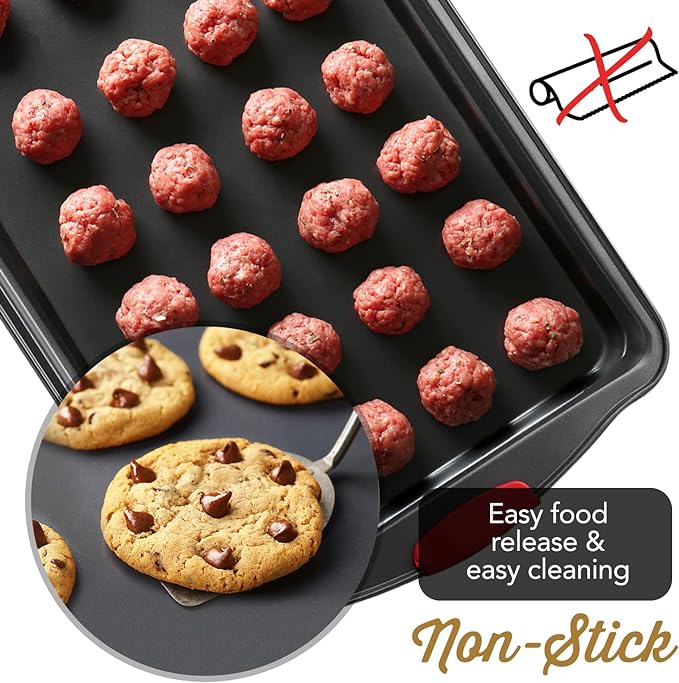 Eatex Nonstick Baking Sheet Set, 39-Piece Baking Pans Set with Silicone Handles, Carbon Steel Cookie Sheets for Baking, Commercial Grade Quality Bakeware Sets Includes Kitchen Utensils Set and More