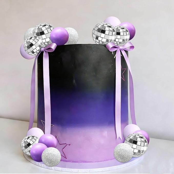 37Pcs Purple Disco Ball Cake Topper Purple Cool Girl Birthday Party Decorations Bows Butterfly Cake Decorations Singer Disco Bachelorette Party Supplies