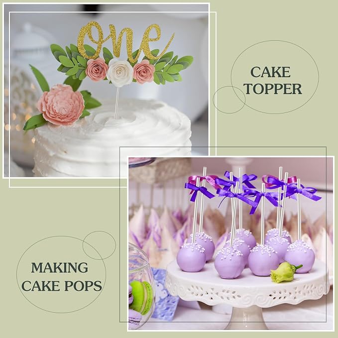 Zopeal 200 Pcs Acrylic Lollipop Sticks Clear Cake Pops Rods Cake Topper Candy Cupcake Treat Stick for Wedding Chocolate Cookie Dessert Handmade DIY Crafts Party Decor Gardening(12 x 0.12 Inches,Clear)
