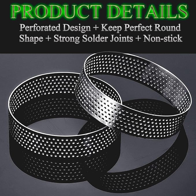 DATANYA 12Packs Tart Rings Perforated Tart Ring, Stainless Steel Cake Rings 3.5Inch Round Mousse Ring Molds for Baking Cooking Dessert, small fruit tartet crust