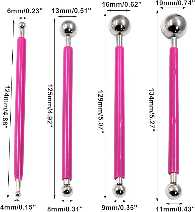 Cake Decorating Metal Ball, Metal Ball Fondant Tool Fondant Cake Pan Cake Decorating Tool Flower Sugar Craft Ball Model DIY Tool Clay Modelling Tools(Set of 4, Red)