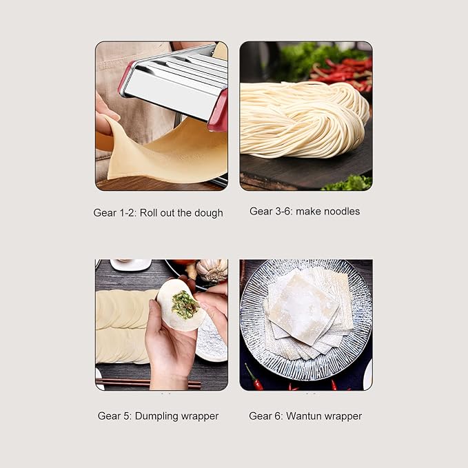 Manual Pasta Maker Machine 6 Adjustable Gears Hand Crank Noodle Press for Lasagna Fettuccine Dumpling Wrapper Dough Sheeter (Suction Cup Type 3 Blade)