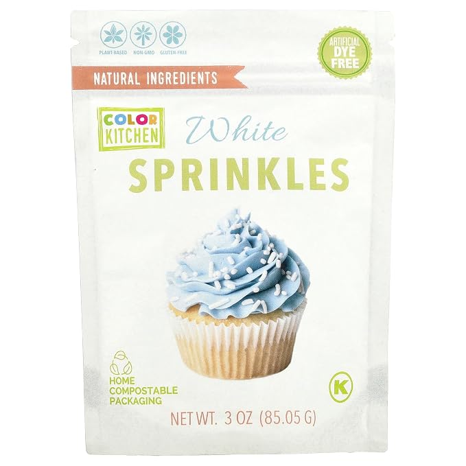 Color Kitchen White Cake Sprinkles, Natural Baking Decorations for Cookies and Ice Cream, Artificial Dye Free, Plant Based, Gluten Free, Non GMO, Soy Free, Kosher, No Hydrogenated Oils - 3 Oz