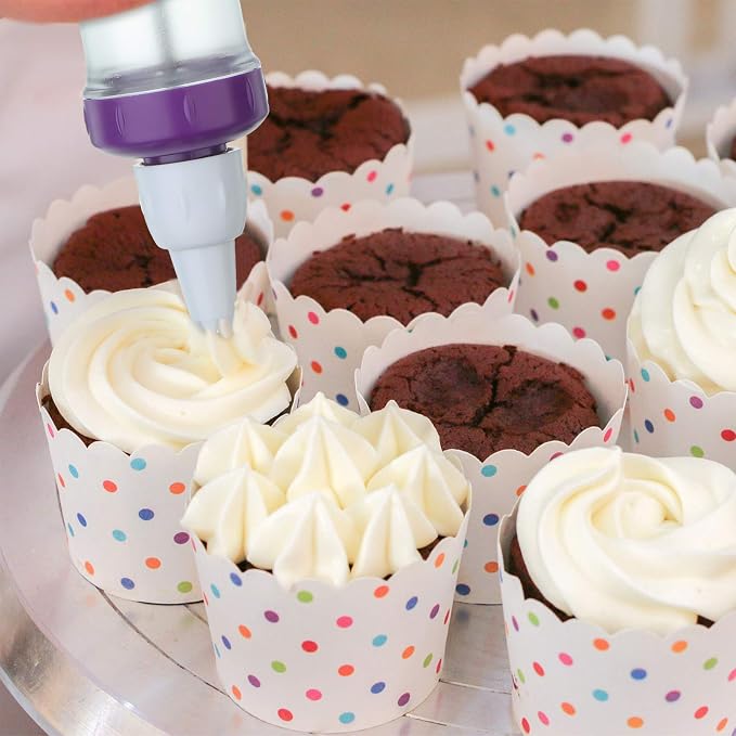Eaasty Cake Decorating Syringe Set, Cupcake Frosting Injector with 7 Icing Nozzles and 3 Cream Scrapers, Reusable Dessert Decorating Piping Kit for Baking & Cupcakes