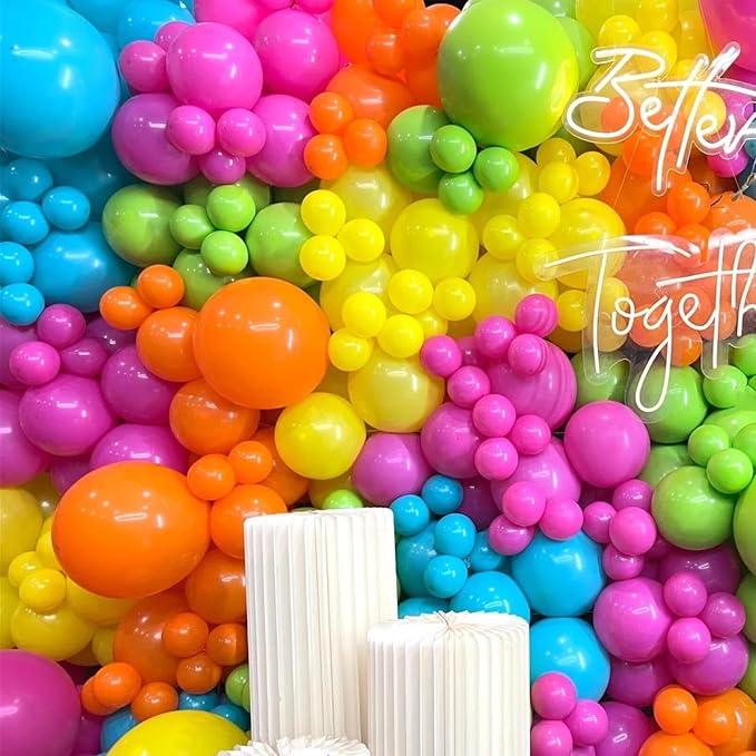 412pcs Summer Tropical Balloon Arch Garland Kit, Different Sizes 18 12 10 5inch Rainbow Hot Pink Green Orange Blue Purple Balloons for Hawaiian Luau Aloha Baby Shower Birthday Party Decorations