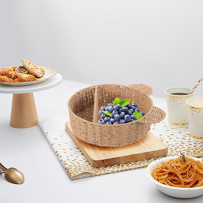 Rattan Fruit Storage Basket Hand-woven Woven Bread Basket Food-grade Plastic Liner for Kitchen and Dining Use