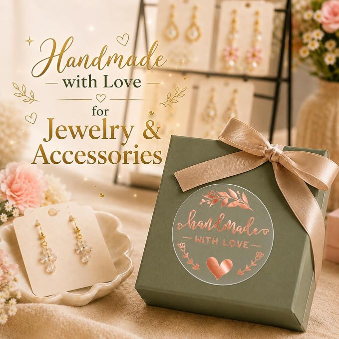 100PCS Handmade with Love Stickers, Transparent Rose Gold Foil Labels for Boutique Small Business Packaging, Elegant Gift Wrapping Seals for Candle Bakery Soap Handmade Orders,1.6"