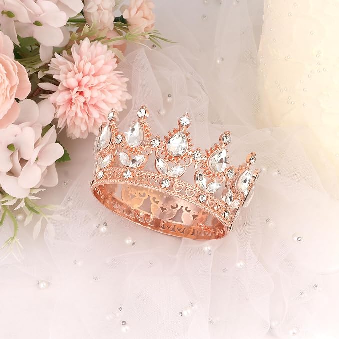 Rose Gold Crown Cake Topper Happy Birthday Cake Toppers Wedding Cake Toppers Mini Crowns for Flower Bouquets Party Decorations