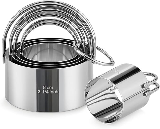 Biscuit Cutter Set with Handle, 5 Piece Stainless Steel Round Cookie Cutter Tool, Multi Size Circle Dough Donut Cutters for Baking Cakes, Biscuits, Pastry Dough