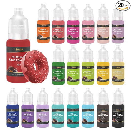 Oil Based Food Coloring for Chocolate, 20 Colors Oil Edible Dye for Baking, Cake Decorating, Candy Melts, Professional Chocolate Food Coloring Set for Icing, Frosting, Fondant (0.21 Fl.Oz/Bottles)