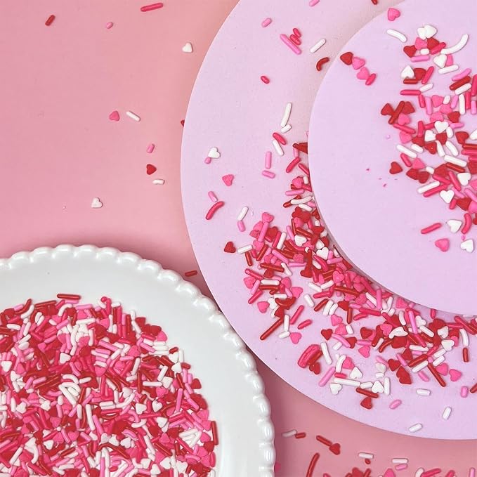 Valentines Sprinkles for Baking, 4.5oz White Red Pink Jimmies and Heart Sprinkles for Cake Decorating, Valentine Sprinkles for Cookies, Cupcake, Ice Cream, Cake