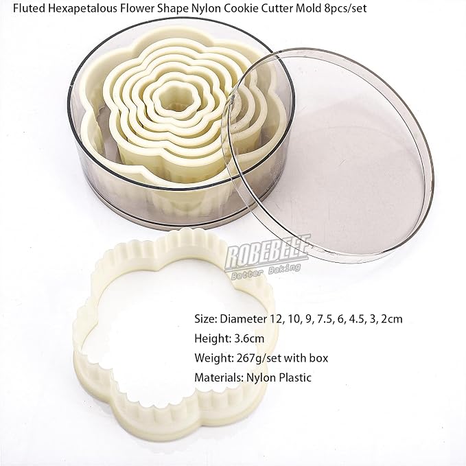 Multi-Shape Nylon Cookie Molds Round Square Star Plastic Geometry Biscuit Cutter Dough Mousse Bread Slicer DIY Bakery Utensils (Fluted Six Petal)