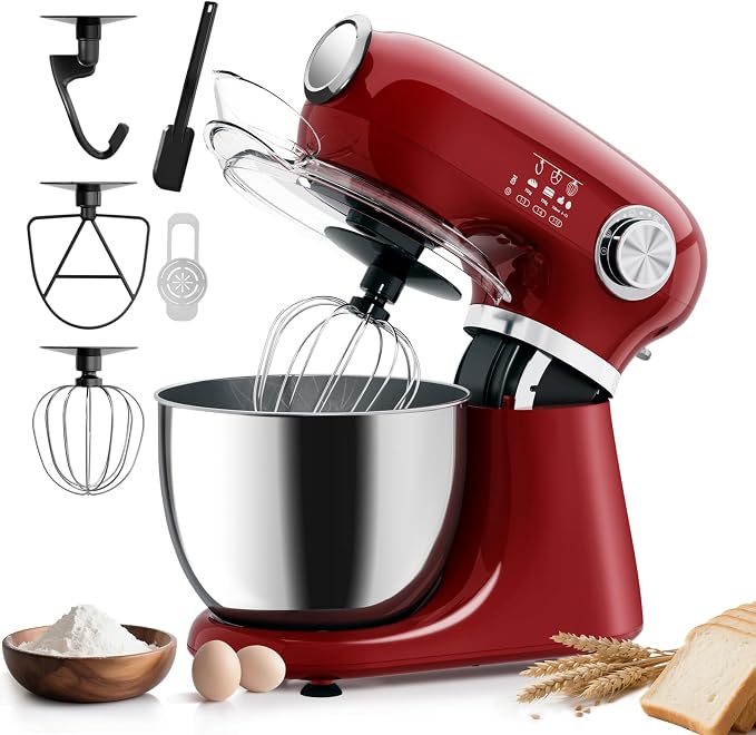 Stand Mixer,12 Speed Tilt-Head Electric Mixer With 5.3 Quart Stainless Steel Mixing Bowl, Portable Kitchen Mixer With Whisk, Dough Hook, Beater & Baking Spatula, Red