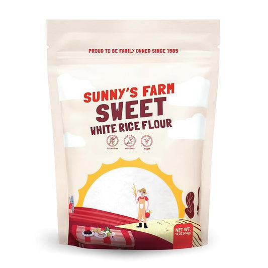 Sunny's Farm Sweet White Rice Flour - Glutinous Rice Flour for Sourdough Bread, Gluten-Free, Non-GMO, Vegan, 16oz (Pack of 1)