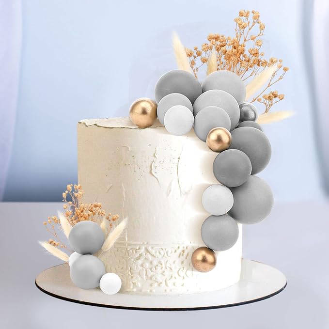 108 Pcs Balls Cake Topper DIY Cupcake Insert Foam Balloons for Cake Baking Wedding Anniversary Birthday Decoration(Gray,Multi Sizes)