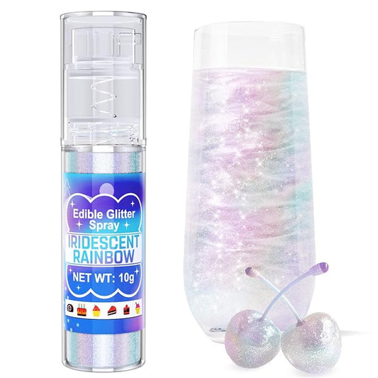 Iridescent Rainbow Edible Glitter Spray - 10g Food Grade Luster Dust Glitter Spray for Drinks, Shimmer Dust Powder for Cocktails, Easter Cakes, Candy, Cookie, Icing, Chocolate, Strawberry - Vegan