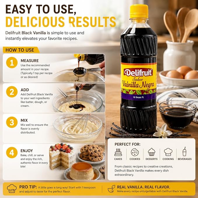 Delifruit Black Vanilla Extract From Dominican Republic 16 Oz.