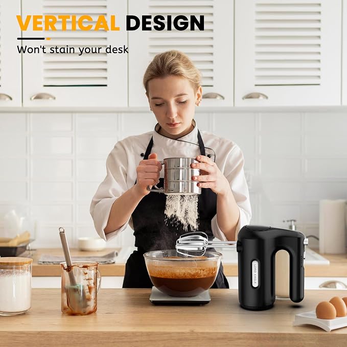 Lord Eagle 5-Speed Hand Mixer Electric With 4 Stainless Steel Mixing Bowls Set, 300W Lightweight Kitchen Handheld Mixer with Measuring Cups & Spoons, Baking Supplies for Cake, Black