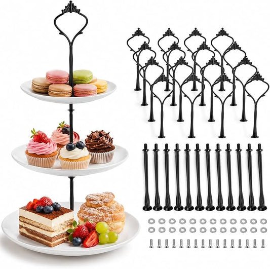 15 Pcs Tiered Tray Hardware Kit Crown Handle Zinc Alloy Black 3-Tier | Black finish for farmhouse and modern trays; complete rods washers screws for repeat cake stand builds