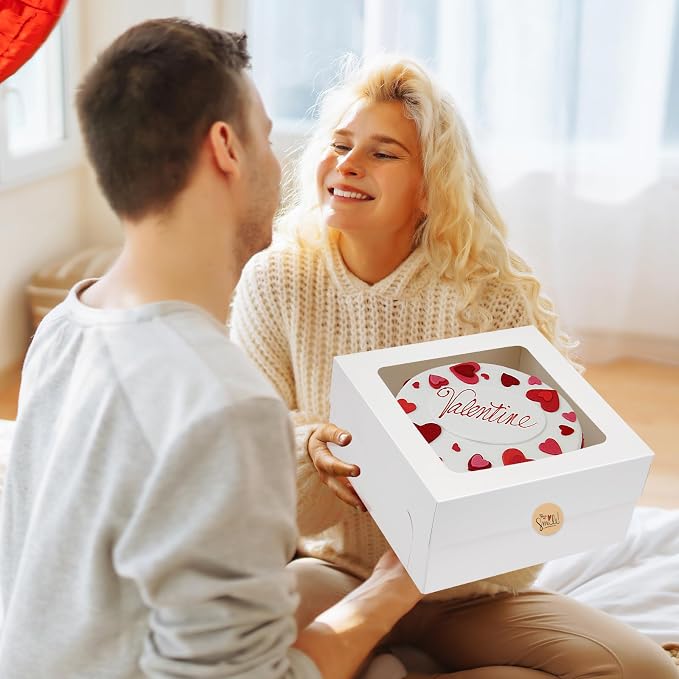 Moretoes 15pcs Cake Boxes, 12x12x6 Inch Cake Boxes, Bakery Boxes with Window for Valentine's Day, Mother's Day, Cookies, Large Pastries