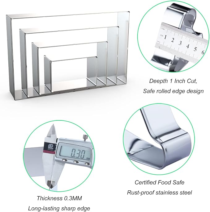 Rectangle Cookie Cutter Set Large - 5 Inch, 4 Inch, 3 Inch, 2 Inch - Geometric Frame Plaque Cookie Cutters Shapes Biscuit Molds - Stainless Steel