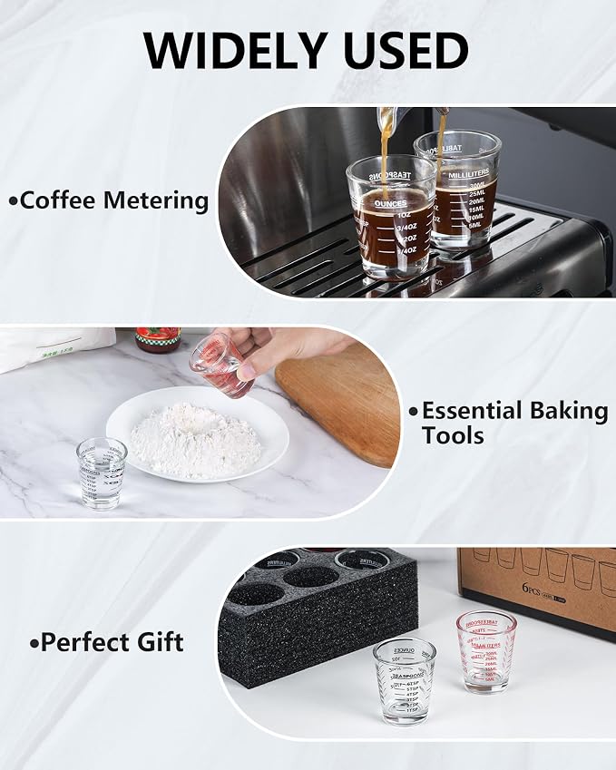 SAIAOKJ Shot Glasses Measuring Cup Set 6 Pack Espresso Shot Glasses Liquid Heavy Glass 26-Incremental Measurement 1 OZ,2 TBS,6 TSP,30 ML Kitchen Tools (Red)