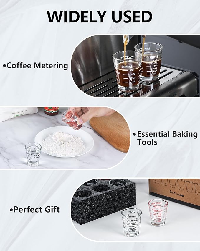 SAIAOKJ Shot Glasses Measuring Cup Set 6 Pack Espresso Shot Glasses Liquid Heavy Glass 26-Incremental Measurement 1 OZ, 2 TBS, 6 TSP, 30 ML Kitchen Tools