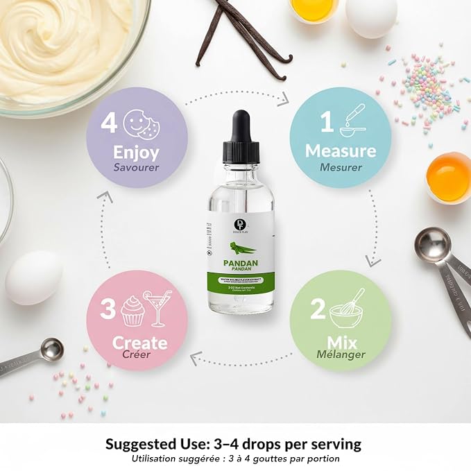 Dolce Flav Pandan Extract, Water Soluble – 2 oz | Southeast Asian Flavoring for Baking, Desserts, Beverages & Syrups – Sugar Free, Kosher, Allergen Free