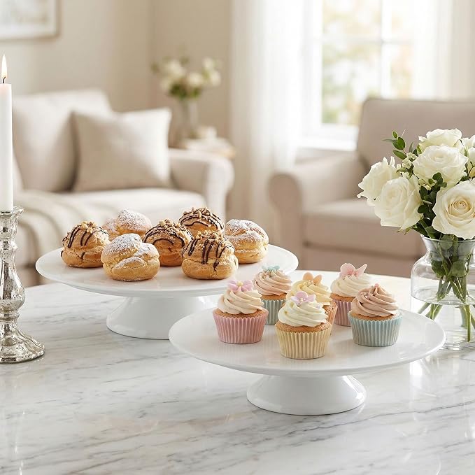 Porcelain Cake Stand, Round Dessert Stand, Cupcake Stand - Wedding and Birthday Decorating Cake Pedestal Stand - Dessert Display Serving Use at Parties, Restaurants, Birthday 13.8 Inch