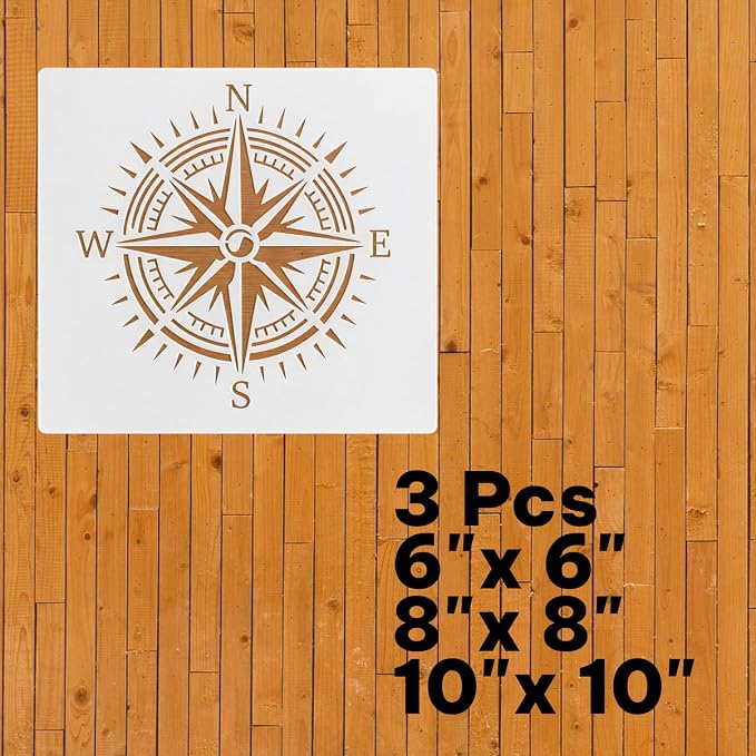 Compass Stencil – Nautical Travel Adventure Design Template Pattern for Painting, Crafting, DIY Décor, Walls, Wood, Signs, Journals and Art Projects