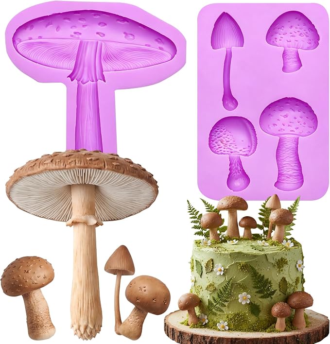 Mushroom Silicone Fondant Molds for DIY Cake Decorating, Chocolate Candy, Sugar Craft, Epoxy Craft, Fringe Clay