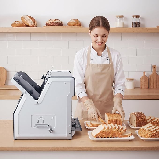 VEVOR Electric Bread Slicer, 370W 1680RPM Bread Slicing Machine, Stainless Steel Countertop Bread Cutter Machine for 12mm Slice Thickness, Commercial & Home Use for Bakeries Restaurants, 120V