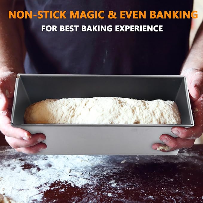 2 Pack Pullman Loaf Pan with Lid, 11.8x3.9 Inch Large Capacity Bread Loaf Pan with Cover, Non-Stick Bakeware for Baking and Toasting