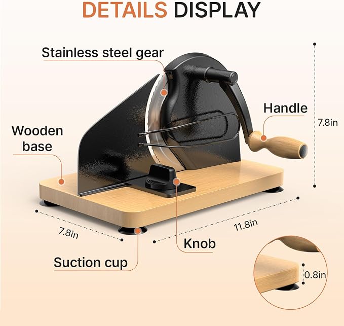 Upgraded Manual Bread Slicer for Homemade Sourdough Bread Adjustable Thickness& Evenly Slicing, Metal Guide, Hand Crank Bread Slicer with Scale Line & Suction Base,Sharp Stainless Steel Blade