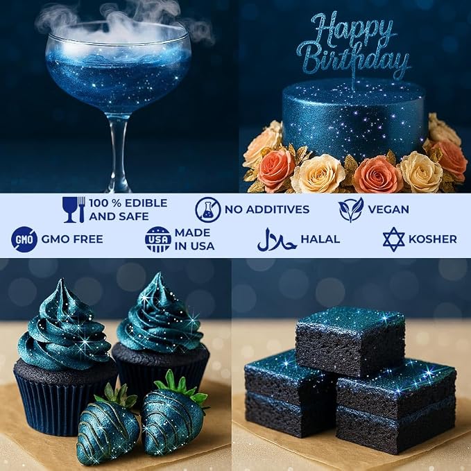 Bulk (20g) Navy Blue Edible Glitter for Drinks Edible Glitter for Cakes, Drink Glitters, Shimmering Navy Blue Glitters Cake Decorations Shimmer for Strawberries, Cocktail Drinks