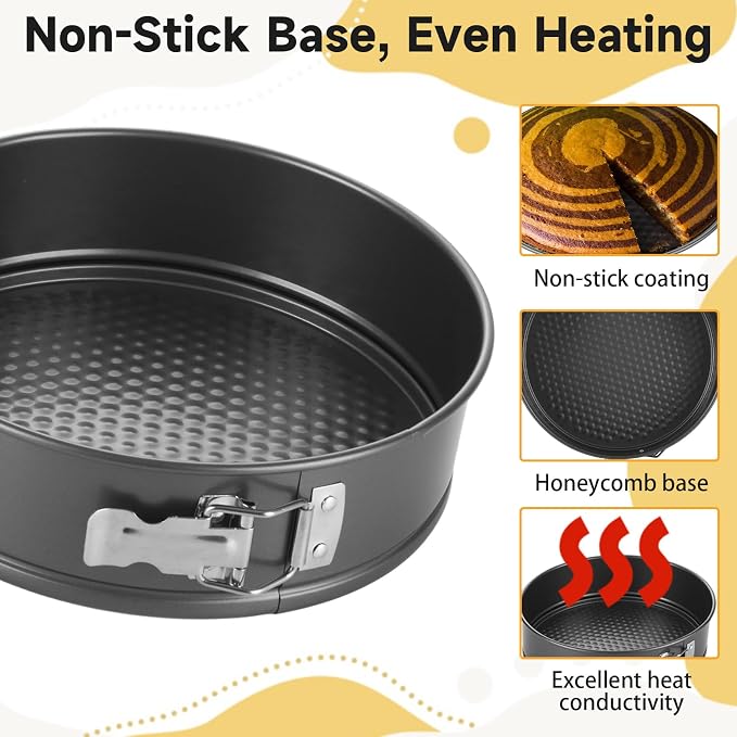 Acrux7 2 Pack 9 Inch Springform Cheesecake Pans with Removable Bottom, Latch and Lids, Round Nonstick Carbon Steel Cheese Cake Pan, Easy Release Spring Form Pan Bakeware for Baking, Oven Safe