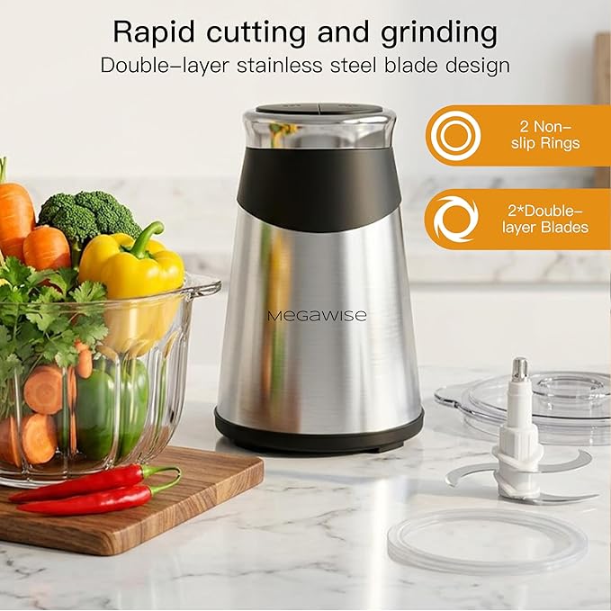 MEGAWISE Electric Food Processor, 1000W Meat Grinder & Vegetable Chopper with 4L Thick Glass Bowl, 4 Blades and Dual-Speed Food Chopper for Meat, Vegetables, Fruits, Nuts, and Baby Food