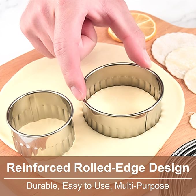 Stainless Steel Cookie Cutters Set of 4, Fluted Edge Round Pastry Cutters(Size: 1.8",2",2.6",3")