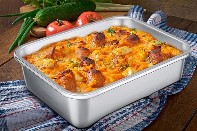 TeamFar Rectangular Cake Pan Brownie Pan, Stainless Steel Lasagna Casserole Baking Pan, 8’’x10’’x3’’, Rust Free & Non Toxic, Easy Clean & Dishwasher Safe