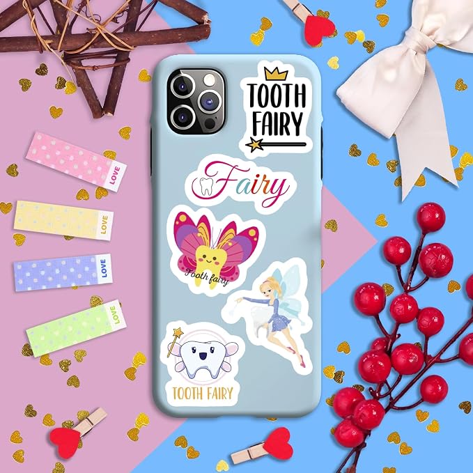 100Pcs Tooth Fairy Stickers for Water Bottle and Laptop - Tooth Fairy Party Supplies & Decorations, Waterproof Vinyl Decals, Dental and Fantasy Stickers, Gifts for Women & Men
