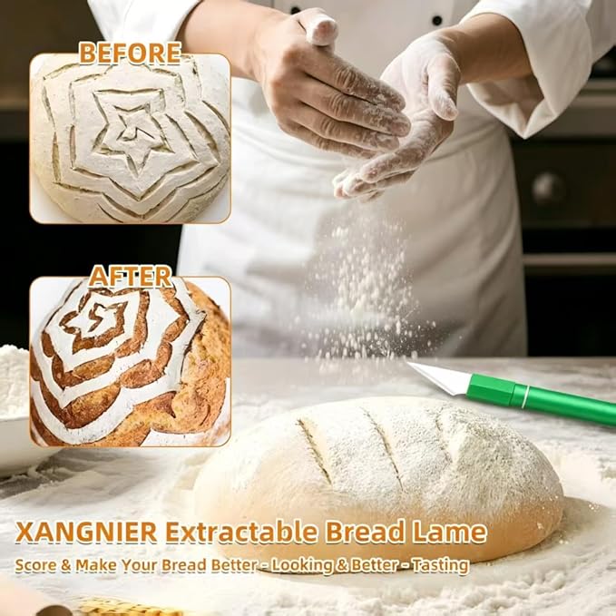 Upgraded Bread Lame with 10 Blades - Professional sourdough Scoring Tool for bread scoring tool Safety Cover & Ergonomic Handle - Premium Bread Scoring Knife for Artisan Bread Making (1, Green)