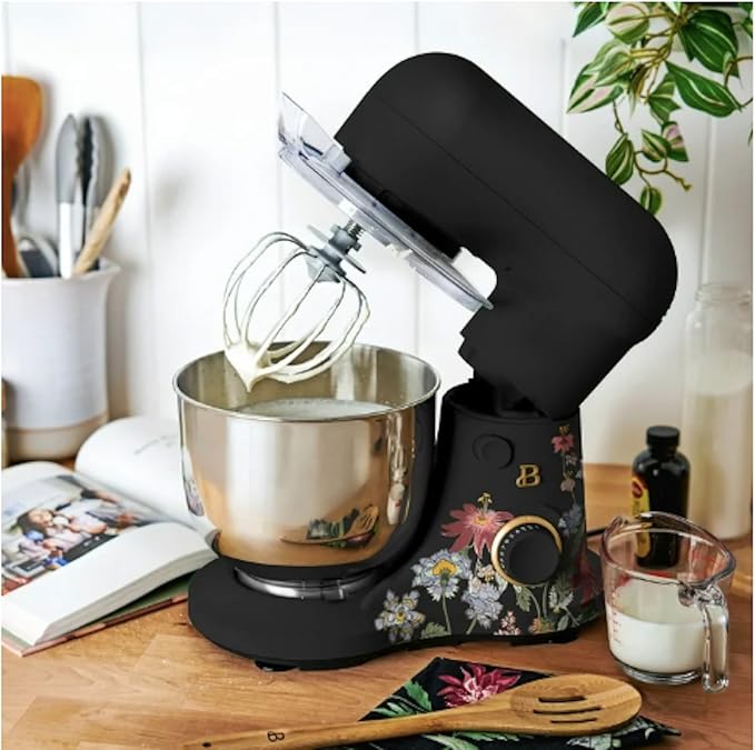 3.5 Qt Stand Mixer, with Flat Beater, Dough Hook, Whisk (Wildflower Black)