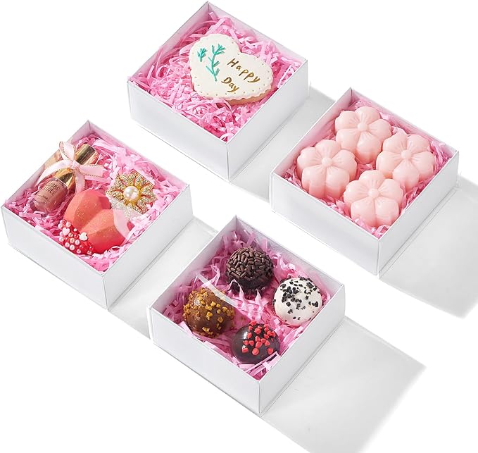 50-Pack of 4x4x2 Inch White Bakery Gift Boxes with Clear Pull-Out Drawers - Perfect for Macarons, Cookies, Truffles, Donuts - Holiday Party Favors, Christmas Treats & Professional Bakery Packaging