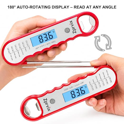 0.5s Instant Read Meat Thermometer Digital, Cooking, ±0.5°F Accuracy | Food Thermometer with Lift-to-Wake, Backlight & Auto-Rotating Display, IPX6 Waterproof for Grill, BBQ, Candy & Kitchen