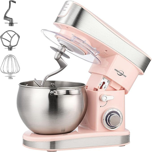Stand Mixer, 6-Speed with Pulse Food Mixer Tilt-Head, 6.3-QT Large Mixer, WESTCOOKAID Kitchen Electric Mixer with Dough Hook, Wire Whip & Beater, Pink