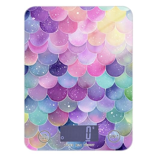 Food Scale Kitchen Scale for Baking Cooking Digital Food Weighing Measuring Scale Small Waterproof Electric Food Scale Watercolor Mermaid Scales Colors
