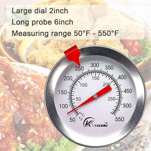 KT THERMO Deep Fry Thermometer with Instant Read,Dial Thermometer（2-Pack）,6" Stainless Steel Stem Meat Cooking Turkey,BBQ,Grill