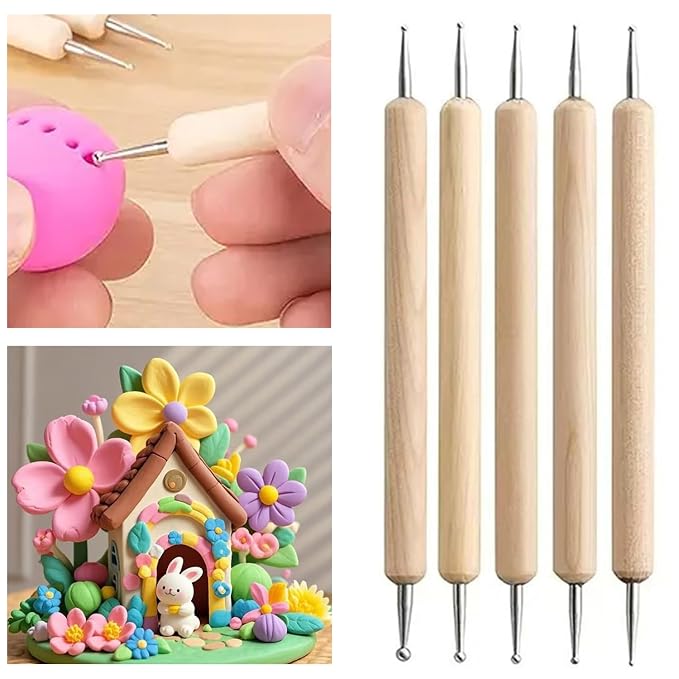 14Pcs Ball Stylus Pottery Tool Set, Pink Embossing Tool, Dual-Ended Multi-Size Clay Sculpting Dotting Tools, Professional Modeling Tools for Pottery, Polymer Clay, Nail Art, Fondant & DIY Crafts