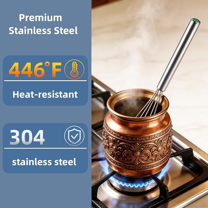 2Pcs 10in Mini Whisk 304 Stainless Steel Small, Tiny Metal Whisk, Extra Long Handle for Deep Jars & Bowls Cooking, Baking, Mixing Ingredients & Deep Containers, Dishwasher Safe